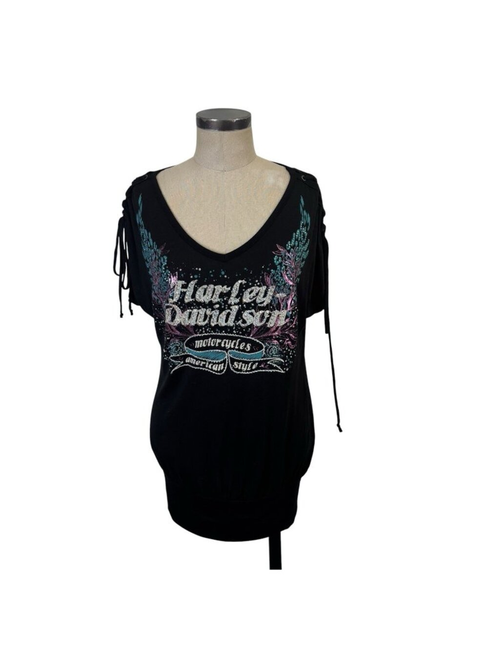 NEW Harley Davidson Y2K Rhinestone Top Medium Black